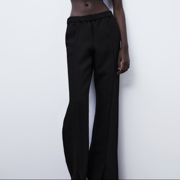NWT Zara Black Front Slits Pants With Elastic Waistband - Picture 3 of 8